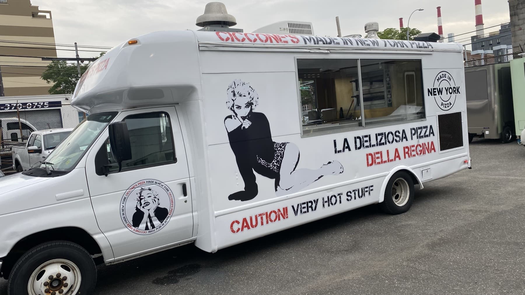 The Ciccone’s pizza truck, wrapped with Madonna’s image, built for an artist launch